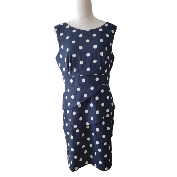 Connected Navy Polka Dot Sleeveless Dress Size 12 - Picture 1 of 4